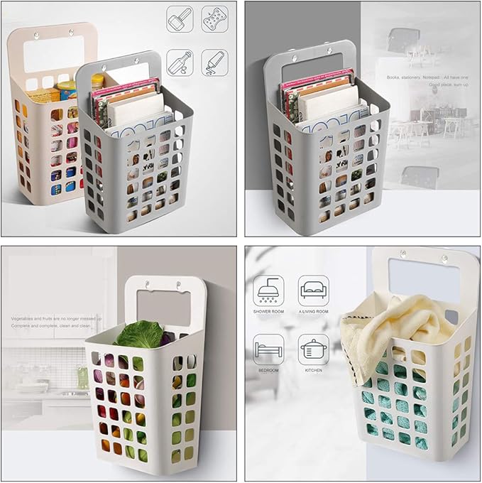 Wall-Mounted Laundry Basket Dirty Clothes Organizer Laundry Bag Hollow Household Storage Basket