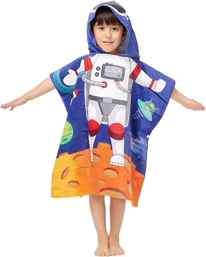 100% Cotton Hooded Towel for Toddlers 2-6 Years Boys Girls Kids Bath Pool Beach Towel Soft Absorbent Beach Poncho Little Astronaut