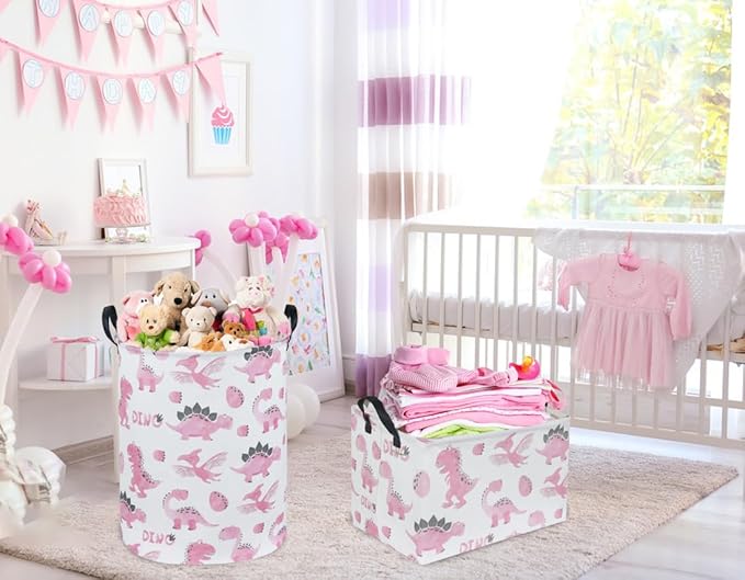 Rectangular Pink Baskets,Dinosaur Basket Cute Storage Basket Organizer for Kids Room Dinosaur Decor ,Clothers,Toys Box,Books,Kid's Gifts Storage. (Pink Dinosaur)