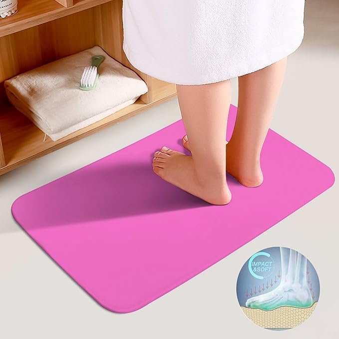 3 Pieces Bath Rug Sets, Bright Hot Pink Bathroom Mat Set Non Slip U Shaped Contour Rug & Toilet Lid Cover