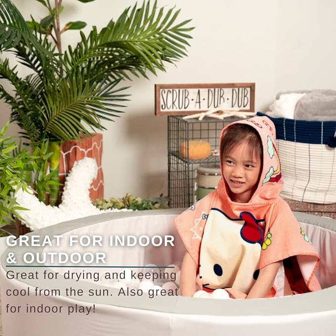 Hello Kitty Kids Beach/Pool/Bath/Camping Hooded Towel Poncho 24" X 22", Absorbent Cotton Cover up, (Official Licensed Sanrio Product) by Franco