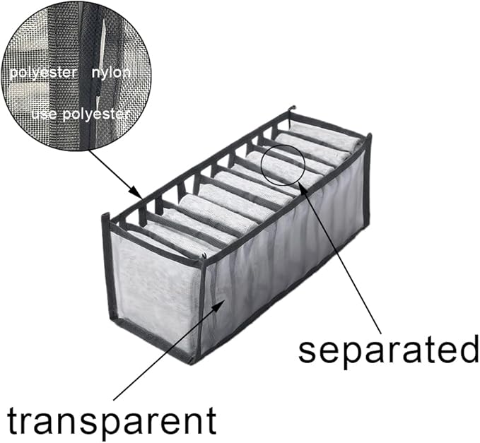 HSLFUAI Pack of 2 Mesh Drawer Organizer Underwear Drawer Organizer Socks Compartment Storage Mesh Clothing Sorting Drawer Divider Organizer (Pink-7S-11S-2PCS)
