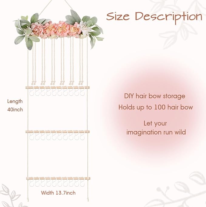 POVETIRE Headband Holder Hair Bows Organizer for Girls, Hair Accessories Display Storage Wall Hanging Decor for Baby Nursery Toddler Girls Room