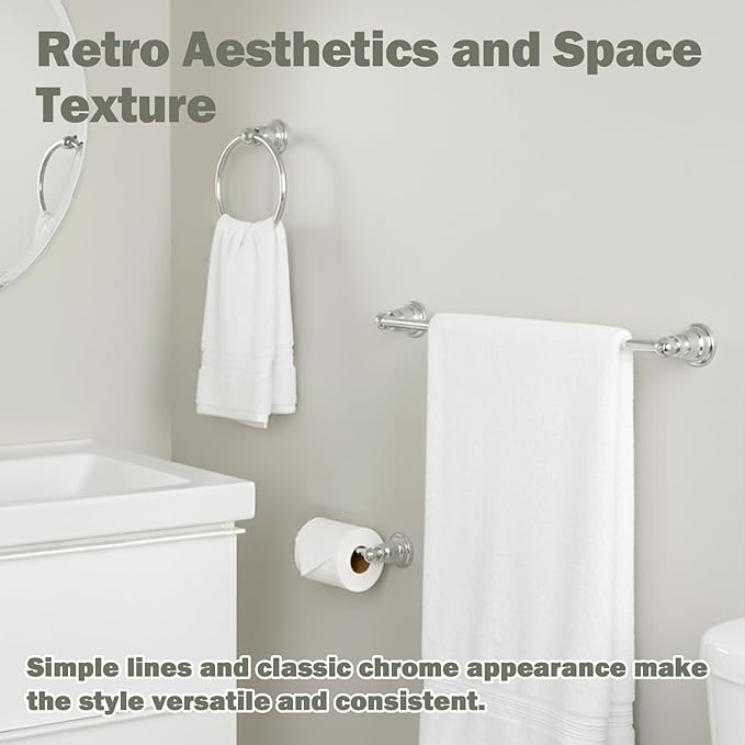 3-Piece Bathroom Hardware Set, Polished Chrome Towel Bar, Toilet Paper Holder & Towel Ring – Rust-Resistant Bath Accessory Set for Modern Bathrooms, Easy Install, Heavy-Duty Wall Mount