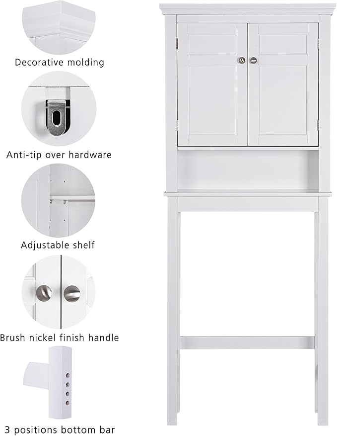Spirich Over The Toilet Storage Cabinet, Bathroom Shelf Over The Toilet, Over Toilet Bathroom Organizer (White)