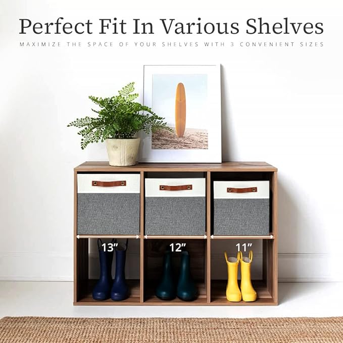 DECOMOMO Fabric Cube Storage Bins - Storage Baskets for Shelves, Cube Storage Organizer for Kallax and Cubbies (Grey & White, 13 inch Cube) - 4 Pack