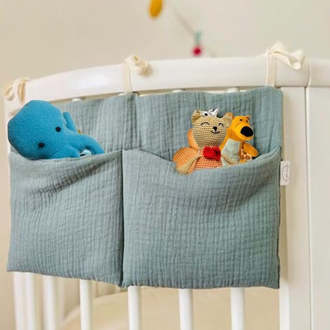 Eforcase 2PCS Baby Crib Organizer Cot Caddy Bed Storage Bag Hanging Pocket Diaper Nursery Organizer Bed Hanging Organizer Bag