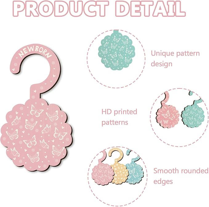 Baby Clothes Dividers for Closet - Set of 8 Wooden Baby Size Closet Dividers Newborn to 24 Months, Newborn Organizer for Girls, Floral Butterfly Baby Nursery Decor Kit Newborns Gift Baby Shower