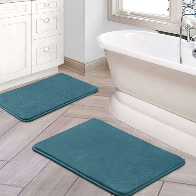 H.VERSAILTEX Bath Mat Memory Foam Set Bathroom Rug Set Flannel Velvety Bath Mat Luxury Extra Soft and Absorbent Non Slip Rugs for Bathroom/Bedroom Washable(2 Pack- 20"x 32"/ 17"x 24", Dark Teal)