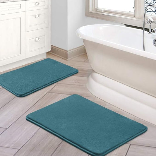 H.VERSAILTEX Bath Mat Memory Foam Set Bathroom Rug Set Flannel Velvety Bath Mat Luxury Extra Soft and Absorbent Non Slip Rugs for Bathroom/Bedroom Washable(2 Pack- 20"x 32"/ 17"x 24", Dark Teal)