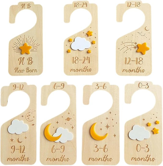 Baby Closet Dividers,Baby Clothes Dividers for Closet,Nursery Decor Storage Hangers Organizer,Sided Organizer for Newborn to 24 Months Clothes Wooden Nursery Decor Hanger Organize Room(Star Moon)