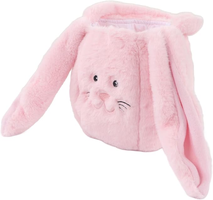 KIMISS Plush Easter Bunny Basket for | Cute Cartoon Long Ears Bunny for Easter Egg | Soft Plush Bunny Egg Basket (Pink)