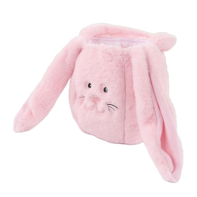 Plush Easter Bunny Basket, Children Easter Basket, Cute Cartoon Long Ears Bunny Egg Basket with Soft Plush Material, Perfect for Easter Egg Hunt and Festive Decorations (Pinkish)