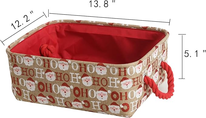INough Christmas Baskets for Gifts Empty Festive Gift Bags Holiday Basket with Handles Collapsible Christmas Decor, Ornaments Storage Organizer for Baby Room, Kids Nursery, Home Holiday Decor