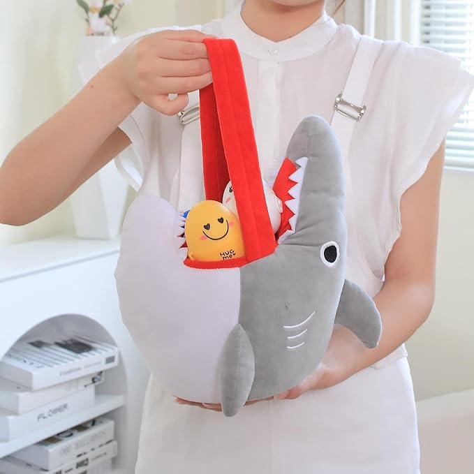 DearSun Personalized Shark Basket Easter Egg Hunting Basket Easter Goodie Gift Basket with Embroidery Name(Shark Mouth)