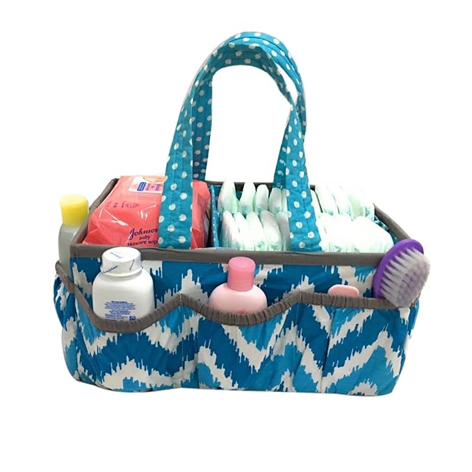 Bacati Mix and Match Nursery Fabric Storage Caddy with Handles, Turquoise