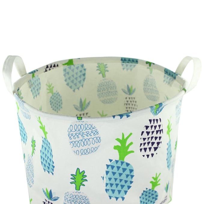 Orino 19 x 16.5 Inches Extra Large Canvas Fabric Folding Storage bin with Handle Waterproof Home Decor Laundry Hamper Organize Pineapple Storage Baskets for Dirty Clothes, Toy (Blue)
