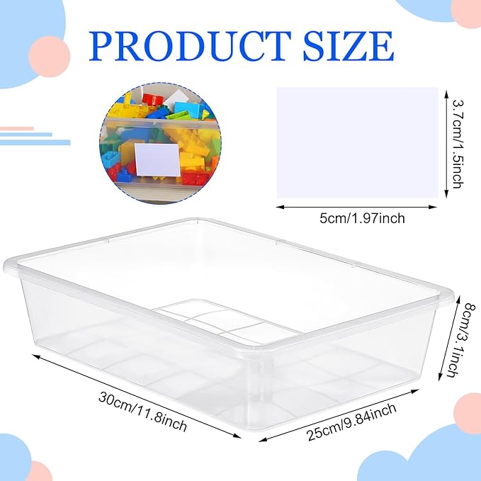 Hoolerry 24 Pcs Plastic Cubby Storage Bins Classroom Cubby Organization with Self Adhesive Labels Bin Small Stackable Storage Containers Toy Book Box for School(14 x 10 x 3 Inch,Clear)