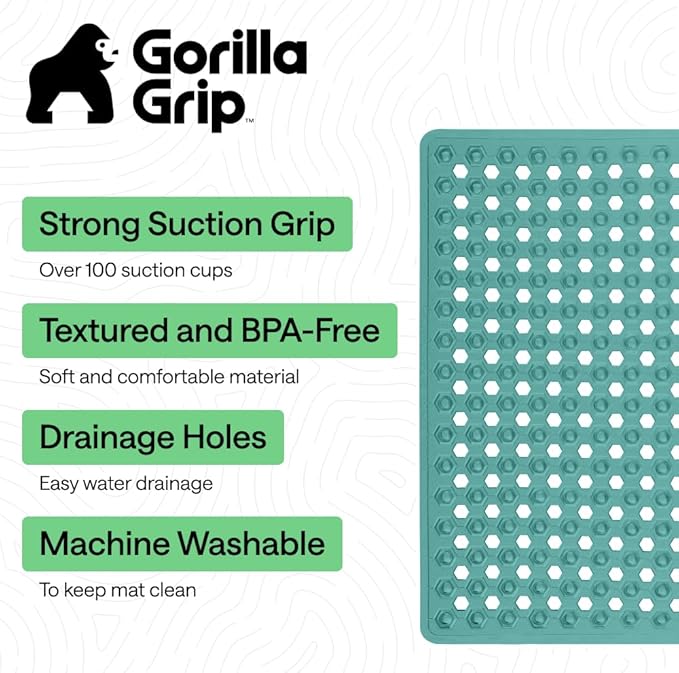 GORILLA GRIP Patented Square Shower Stall Mat, Small Bathtub Floor Mats for Stand Up Showers, Suction Cups and Drain Holes, Machine Wash, Soft on Feet, Bathroom Accessories 21x21 Inch Turquoise Opaque