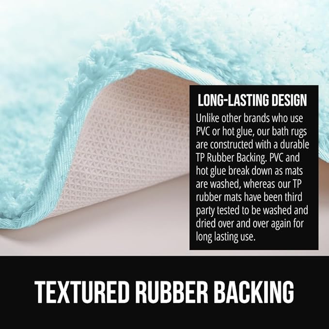 GORILLA GRIP Soft Plush Bathroom Rugs with Textured Rubber Backing, 34 x 24 Absorbent Quick Dry Bath Mat, Machine Washable Shower Mats, Home Décor Accessories, Bathmat Rug Floor Essentials, Light Blue