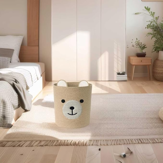 Bear Basket for Nursery, Baby Baskets for Storage, Baby Shower Baskets, Laundry Basket, Storage Hamper for Children Kids Toy Plant Indoor Corner (Brown)