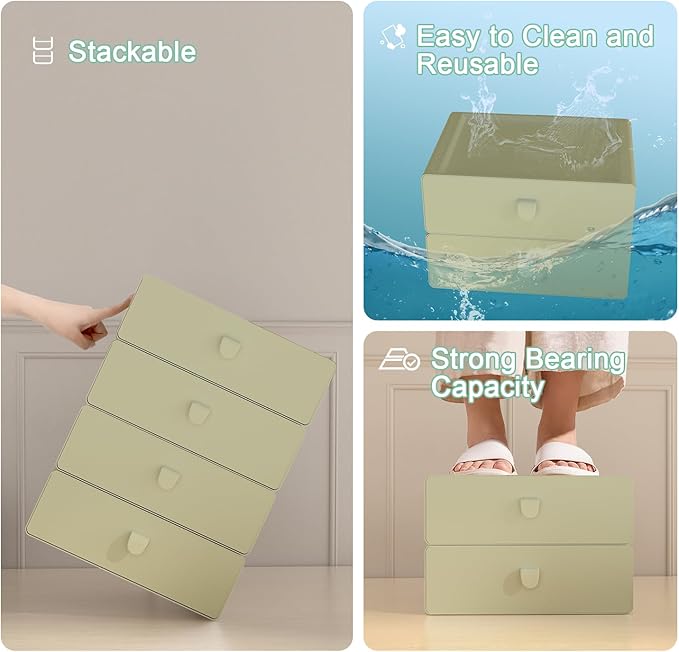 Underwear Organizer Drawer, 1 Cell Plastic Bras Drawer, Stackable Closet Organizer, Storage Box for Socks, Panties, Snacks, Green