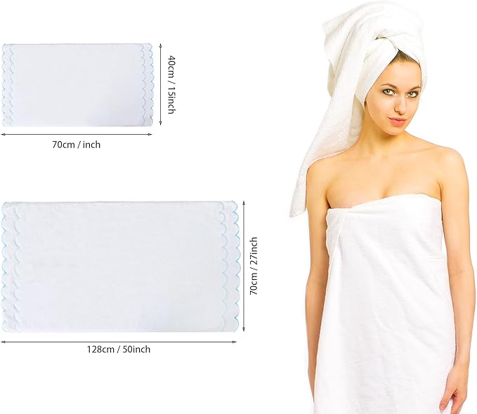 4 Set 100% Cotton Bath Towels Set 2 Bath Towels 2 Hand Towels Embroidered Decorative Scalloped Towels Soft Cute Towel for Bathroom (Blue)