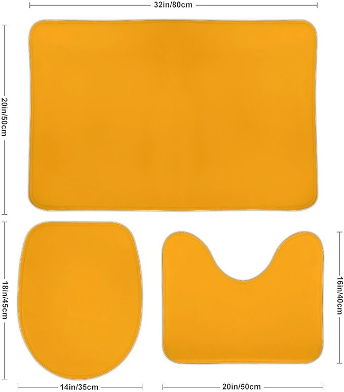 3 Pieces Bath Rug Sets, Orange Trend Color Bathroom Mat Set Non Slip U Shaped Contour Rug & Toilet Lid Cover