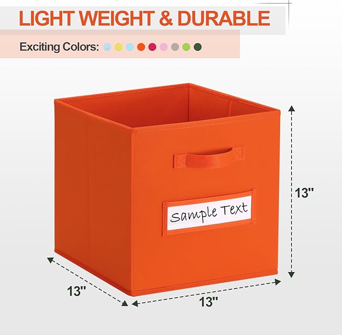 artsdi Fabric storage cubes (8 Pack) 13 Inch Cube Storage Bin, cube organizer bins with 8 Labels Window Cards & a Pen, Foldable cube organizer bins and Storage Box, Orange