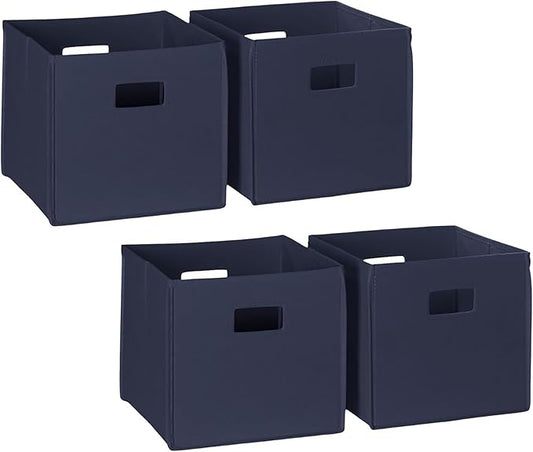 RiverRidge Folding Storage Bins with Handles Navy Cube Storage Organizer for Closet, Bedroom & Playroom - Closet Organizers and Storage Set of 4