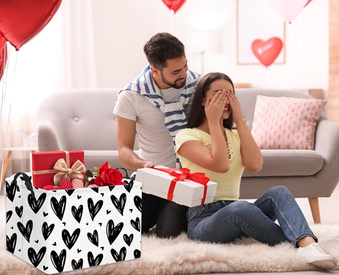 HIYAGON Rectangular Gift Basket Kids Baby Storage Bin Toy Organizer Box for Girls Love Room Decor(Black Light Heart)