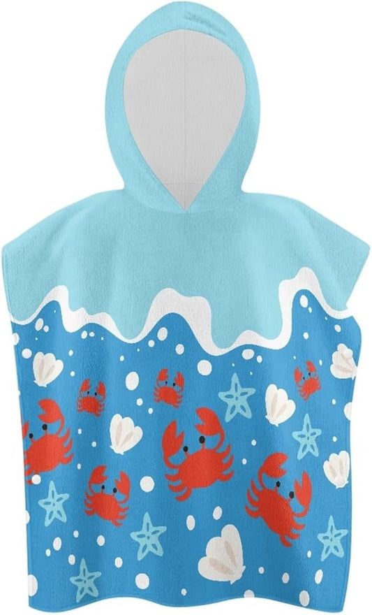Hooded Bath Towel Poncho Ultra Soft Towel Highly Absorbent for Babies Toddler Infant Marine Crab Hooded Bath Towel Wrap Toddlers Shower Decorations for Boys Girls