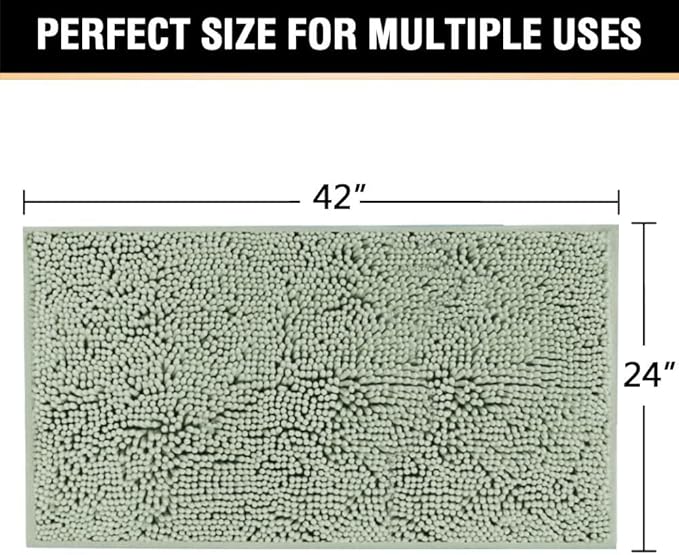 H.VERSAILTEX Microfiber Bath Rugs Chenille Floor Mat Ultra Soft Washable Bathroom Dry Fast Water Absorbent Bedroom Area Rugs, 24 x 42 - Inch, Sage