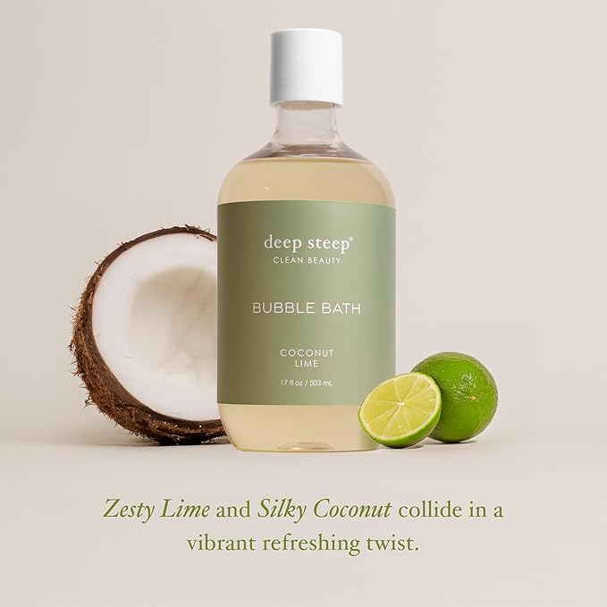 Deep Steep Coconut Lime Bubble Bath for Women, Hypoallergenic, Clinically Tested, Clean Formula for Sensitive Skin, Sulfate-Free, 17 fl oz Bottle, Essential Bath Accessories