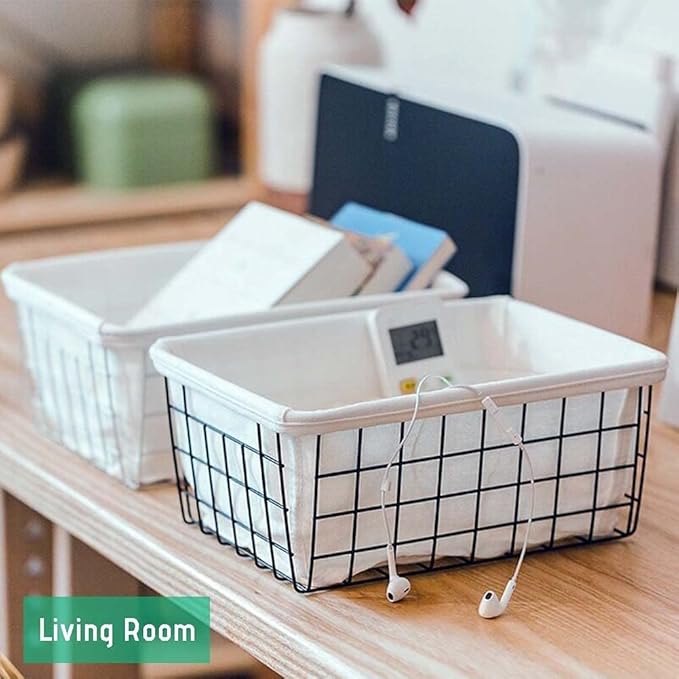 Iron Storage Basket Fabric Storage Basket Desktop Snack Basket 1 Pack Wire Baskets for Storage, Basket Organizer Storage Bin for Kitchen Cabinets A