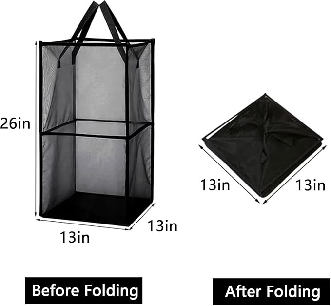2 Pack Popup Laundry Hamper, Large Collapsible Mesh Laundry Baskets Dirty Clothes Basket with Handle Foldable Clothes Hamper for Washing Storage,Toy Storage,Dorm and Travel(Black,13x26Inch)