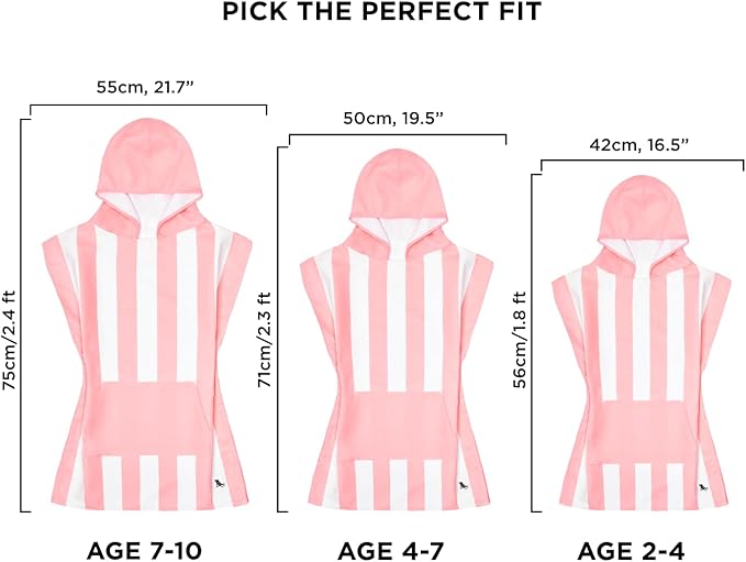 Dock & Bay Poncho with Hood - for Kids - Super Absorbent, Quick Dry - Includes Bag - Cabana Light - Malibu Pink, Small (Age 4-7)