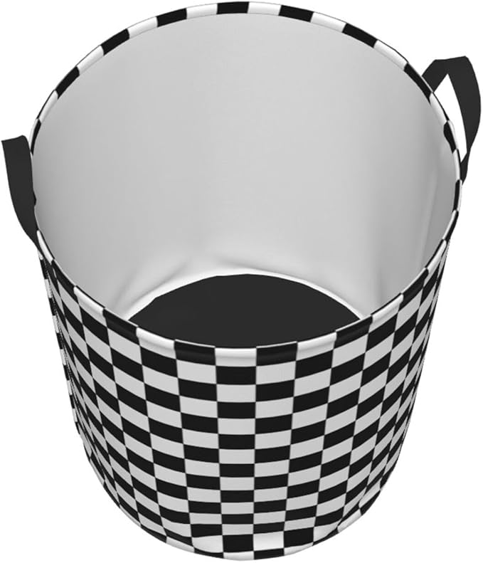 Laundry Basket Black White Checkered Decor,Waterproof Laundry Hamper Race Car Room decor Collapsible Laundry Baskets With Handles,Toy/Clothes Storage Basket For Home Bedroom Bathroom Decor