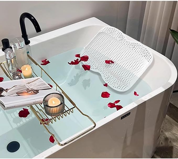 Bath Pillow Non Slip Spa Bathtub Head & Neck Rest Support, Headrest with Soft 4D Mesh Fabric, Permeable Quick Drying Air Mesh Tub Pillow with 8 Suction Cups Fits Any Tubs, Soft & Relaxing