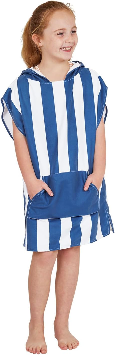 Dock & Bay Poncho with Hood - for Kids - Super Absorbent, Quick Dry - Includes Bag - Cabana - Whitsunday Blue, Medium (Age 7-10)