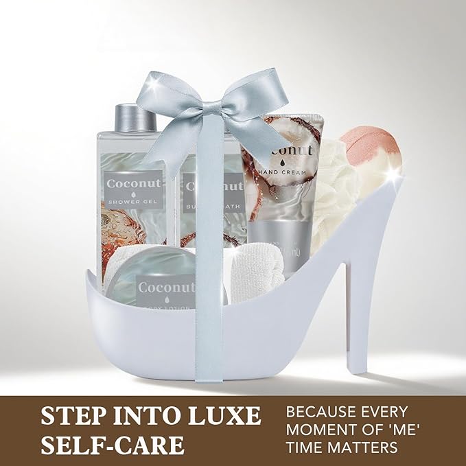 Spa Luxetique Valentines Day Gifts for Women High Heel Gift Set for Women 8pcs Spa Gifts for Womens Tropical Coconut Escape Birthday Gifts for Womens Wife Girlfriend Friend