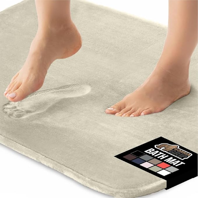 GORILLA GRIP Memory Foam Bath Rugs, Soft Absorbent Velvet Bathroom Mats, Durable Dots on Underside, Machine Washable Bathmat, Carpet Rug Room Decor for Shower Floor, 60x24 Mat, Champagne