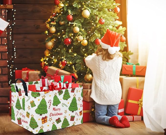 Rectangular Christmas Basket Tree Christmas Gift Baskets for Families Cute Baby Storage Bin Kids Storage Bin Toy Organizer Box Christmas Room Decor for Christmas Parties(Merry Christmas)