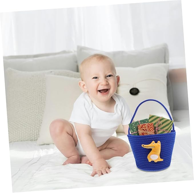 Woven Shower Basket for Candy Storage Cute Decorative Basket for Nursery Party Favors for Celebrations and Organizing Small Items