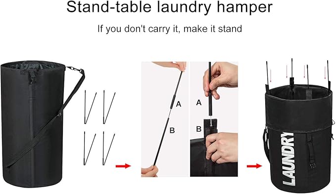 Chrislley 106L Extra Large Laundry Hamper with Drawstring Dorm Room Backpack Laundry Bag Collapsible Laundry Basket for College Students Travel Day Trip（Black）