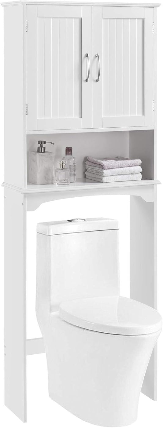 Topeakmart Over The Toilet Storage, Toilet Rack with Adjustable Shelf and Double Doors for Bathroom, 3 Shelves, White