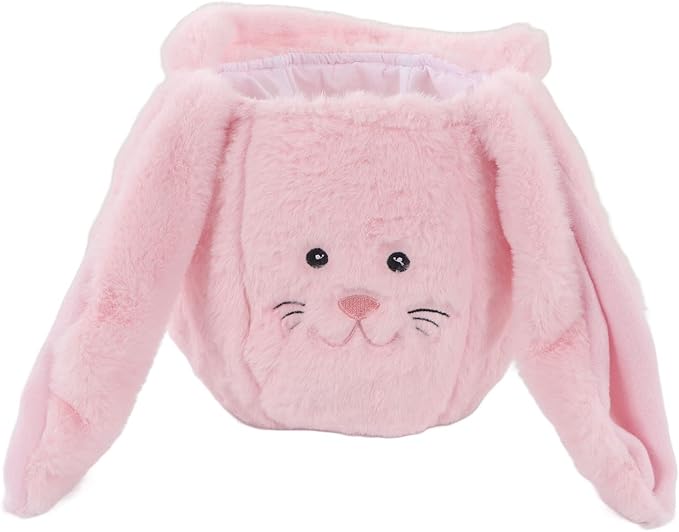 Spryflower Plush Easter Bunny Basket, Children Easter Basket, Cute Cartoon Long Ears Bunny Egg Basket, Soft Plush Easter Gift Bag for Kids, Perfect for Easter Egg Hunt and Family Gath (Pink)