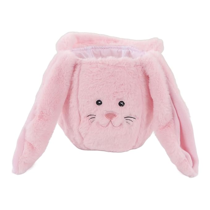 Plush Easter Bunny Basket, Children Easter Basket, Cute Cartoon Bunny Bag with Long Ears, Soft Plush Easter Egg Collector for Kids Easter Party Gift (Pink)