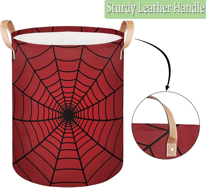 Red Spider Web Laundry Hamper Basket for Boys 18" Collapsible Polyester Sturdy & Lightweight Clothes Storage Bin with Handles for Kids Room Bedroom Bathroom Living