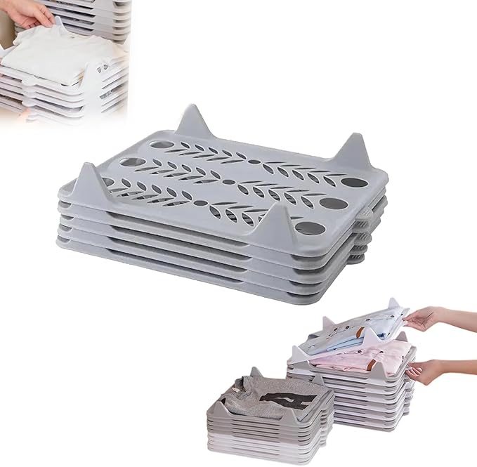 5/10 Pack Stackable Closet Organizer - Interlocking Shirt Folding Boards & Shelf Dividers, Space-Saving Wardrobe for T-Shirts, Jeans, Sweaters, Perfect for Home, Apartment (5, Grey, 15 * 11.5 inch)